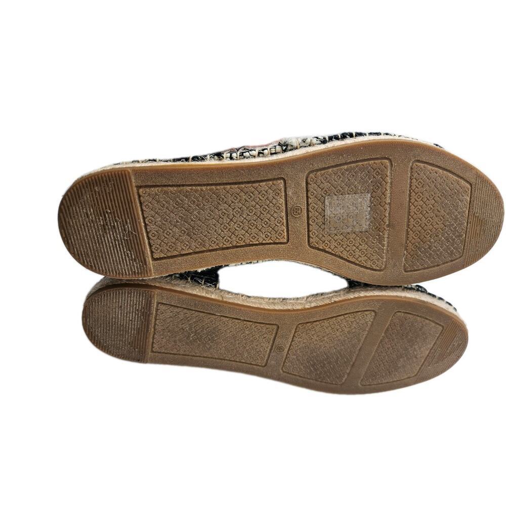 Tory Burch Logo Espadrille Flats Black Ivory Tweed Round Toe Slip-On sz 6.5 - Picture 5 of 8